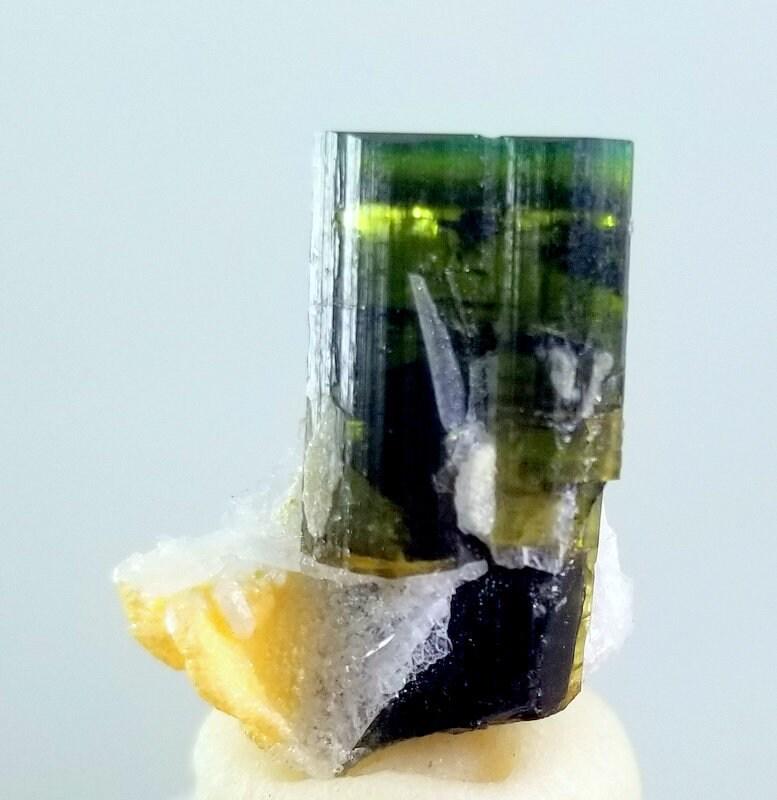 17 Carets lovely Natural Green Tourmaline Crystal Specimen From Astak nala Skardu pakistan: Description 17 Carets Lovely natural Green Tourmaline Crystal Specimen From Astak nala skardu pakistan size 18mm 10mm 14mm weight 17 Carets Reserve: $10.00 Shipping: Domestic: Flat-rate of $10.00 to