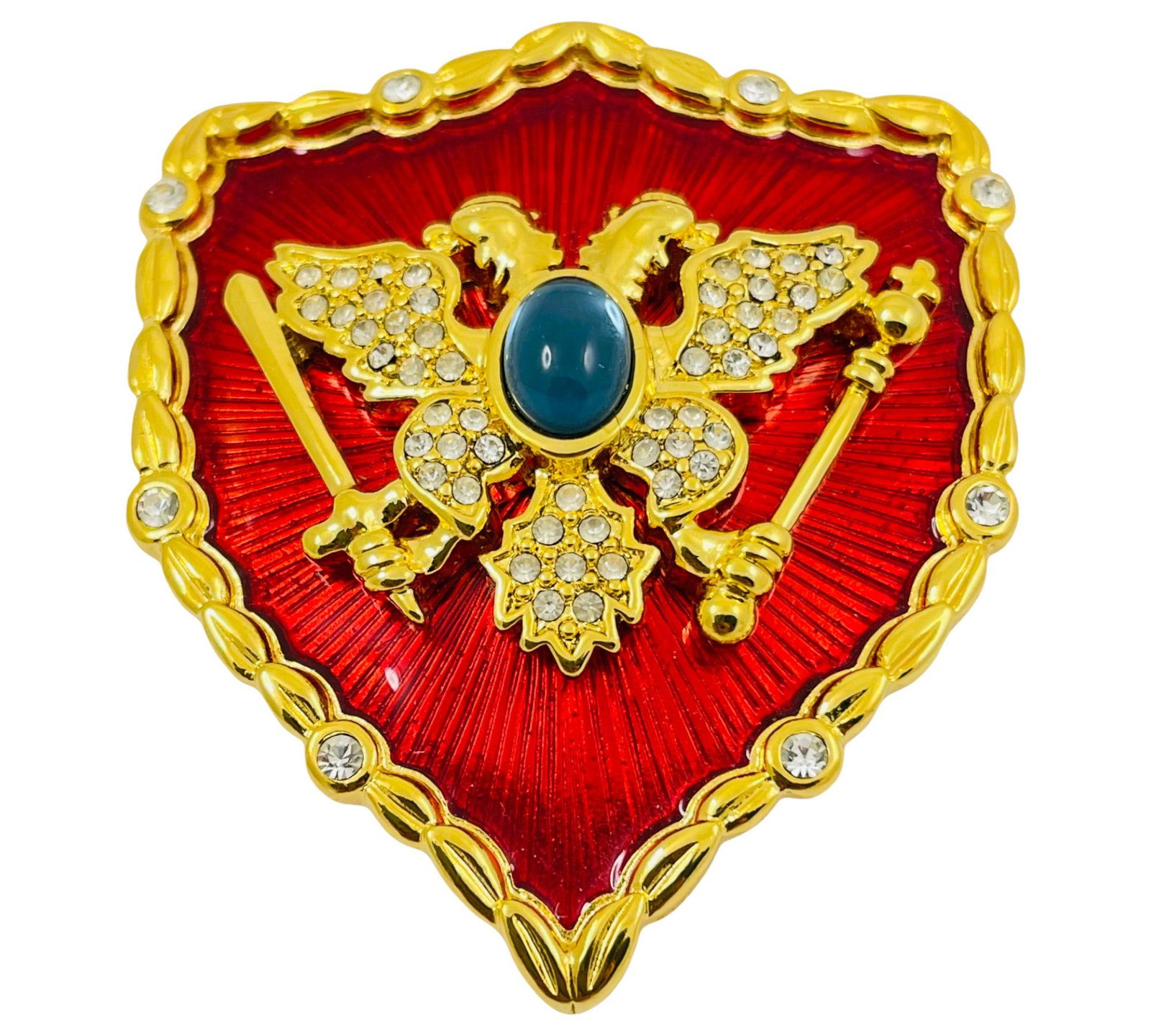 Vintage MVH MICHAELA VON HABSBURG Romanov Coats Of Arms gold sapphire enamel brooch designer runway (1 of 5)