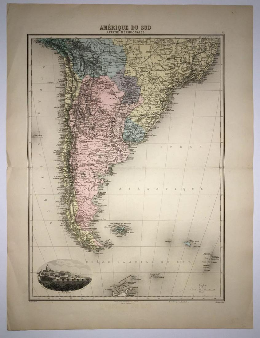 Amerique du Sud (Partie Meridionale): Title: Amerique du Sud (Partie Meridionale) Cartographer: Smith, A. Bixet, C. Lacoste Additional Information: Planche 60 Height: 16.5 Width: 12.25 Reserve: $75.00 Shipping: Domestic: Flat-rate of $18
