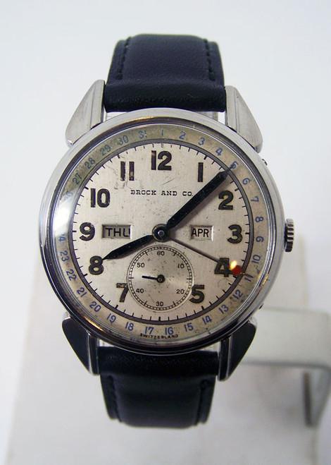 Vintage BROCK & CO Mens Triple Calendar Winding Watch by MOVADO 1940s* SERVICED: Vintage BROCK & CO Mens Triple Calendar Winding Watch by MOVADO 1940s* SERVICEDâ€‹â€‹ This Menâ€™s Brock & Co by Movado watch is Swiss made.. Great present for someone you love or yours