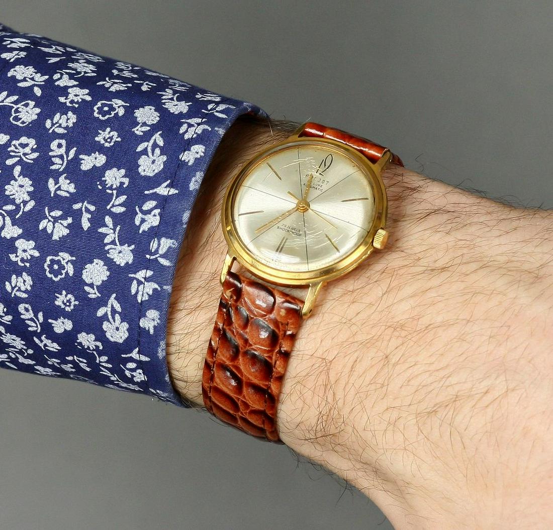 Poljot deluxe automatic vintage men wrist watch russian antique unisex white USSR watches: Materials Band material: Leather Gold, Stainless steel Poljot deluxe automatic vintage men wrist watch russian antique unisex white USSR watches №17 (2) Watch - "Poljot deluxe automatic" Specifi