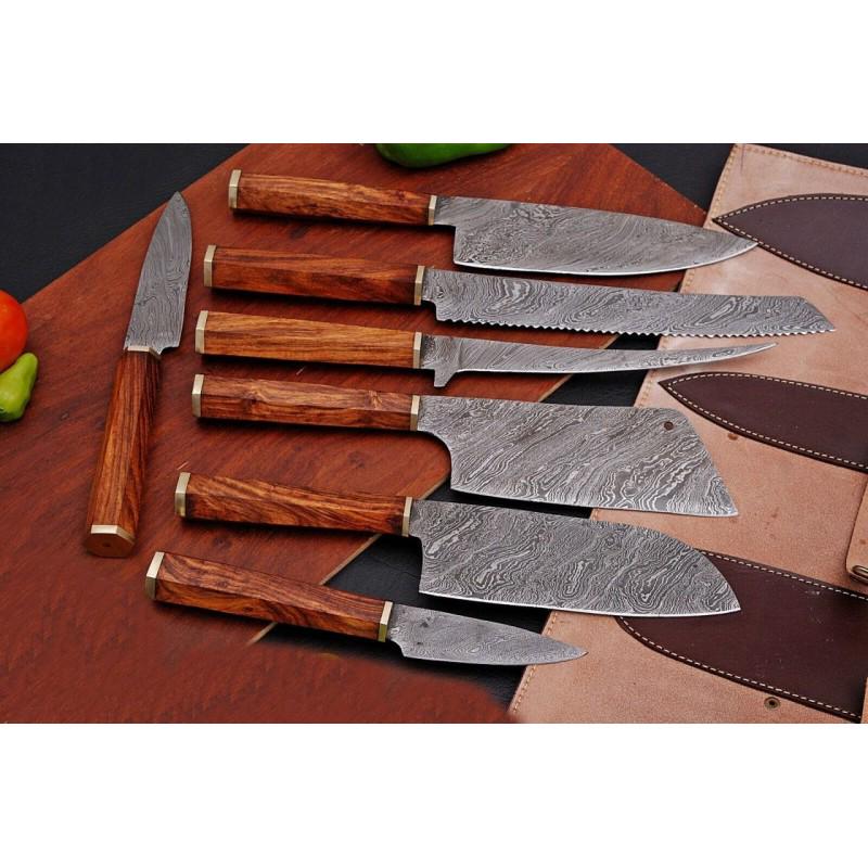 Set 7 damascus steel knives kitchen chef work wood (1 of 4)