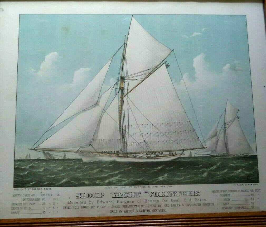New listing rare antique paper lithograph America's Cup Yacht Volunteer Currier & Ives (1 of 12)