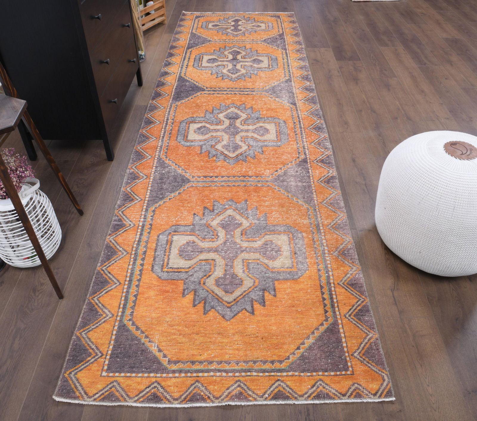 3x12 Vintage Turkish Oushak Runner, Handmade Wool Carpet (1 of 8)