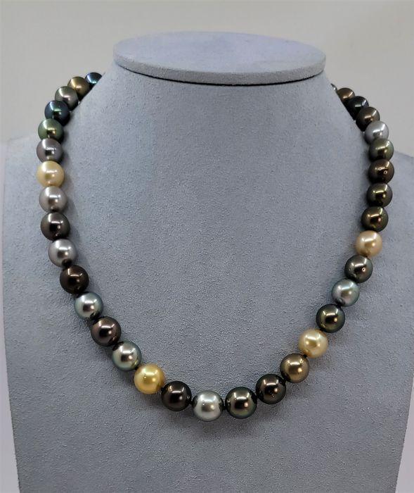 8x11mm Multi South Sea and Tahitian Pearls - Necklace: Title: 8x11mm Multi South Sea and Tahitian Pearls - Necklace Description: An elegant pearl necklace, made with deep golden South Sea and Peacock Tahitian pearls, and completed with a secure invisible 