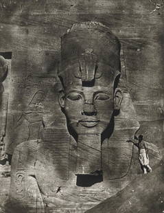 MAXIME DU CAMP - Ibsamboul, Colossus of Great Temple: Artist: Maxime Du CampTitle: Ibsamboul, Colossus of the Great Temple SpheosMedium: Duotone Photo Litho, 1982, USADimensions: 6x7.8"Description: Heat Wax Mounted on 11x14" Conservation Board Reserve: