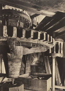 SAMUEL GOTTSCHO - Interior of Mill, Long Island, 1925: Artist: Samuel Gottscho Title: Interior of Mill, Hayground, Long Island, 1925-35 Medium: Photo Litho, 2006, Japan Dimensions: 6.35x8.8" Description: Heat Wax Mounted on 8.5x11" Conservation Board Rese