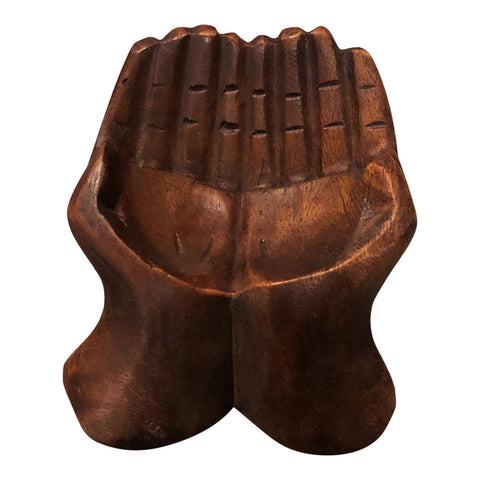 1980s Mini Wooden Hand Bowl: Miniature hand bowl Is beautifully hand carved and a great accent piece for your console table or coffee table. DIMENSIONS: 5"W x 7"D x 2.5"H STYLES: Abstract Expressionism Expressionism Folk Art PERI