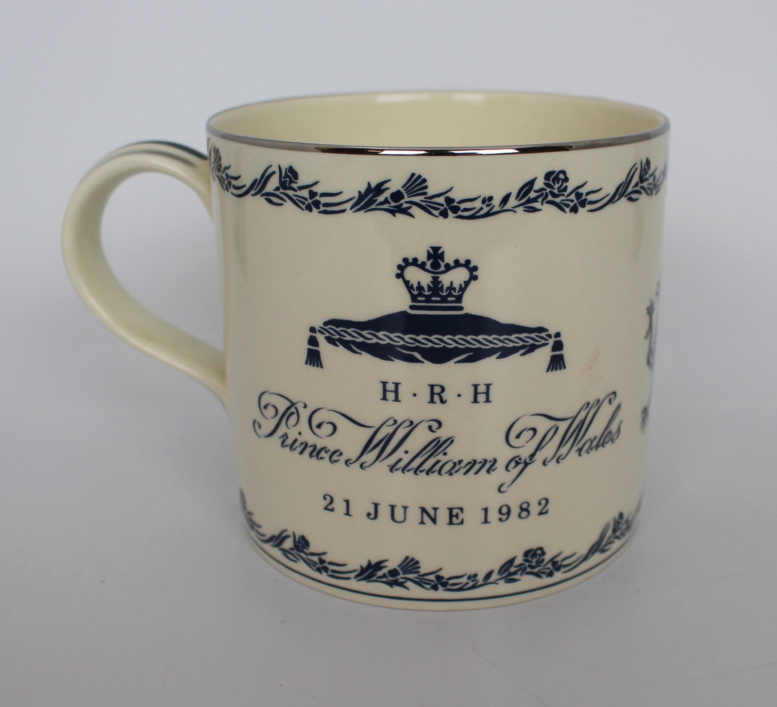 Wedgwood Prince & Princess of Wales 1982 Tankard: Wedgwood Prince & Princess of Wales 1982 Tankard Wedgwood. Made in England. To celebrate the first born to The Prince & Princess of Wales 21st June 1982. Designed by Richard Guyatt. Made in a limited 