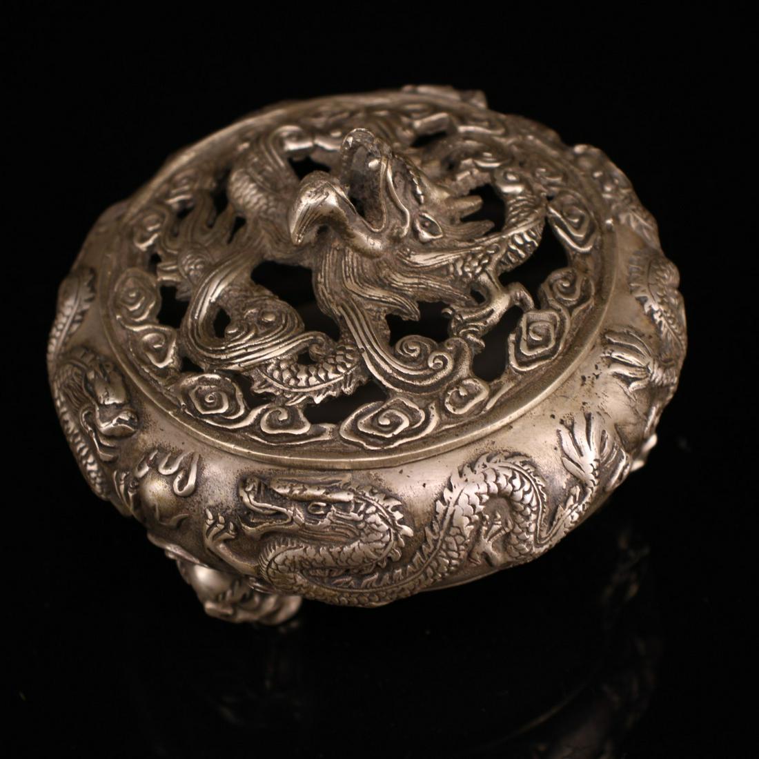 Vintage Silver Plated Red Copper Lucky Dragon 3 Legs Incense Burner (1 of 8)