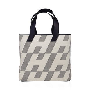 Hermes Cabas H En Biais Black / Ecru Canvas / Swift 40 Tote Bag: Guaranteed authentic Hermes Cabas H En Biais Tote 40 bag featured in Black and Ecru. Black Swift leather trim. Lightweight and feminine this Hermes tote bag is the perfect go to summer bag. Inspired