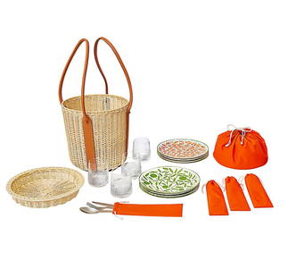 Hermes Park Picnic Basket A Walk in the Garden Plates and More New w/ Box: Guaranteed authentic limited edition Hermes Park Picnic Basket for a most delightful outing with a dash of luxury. Hand braided wicker ( Osier ) accentuated with smooth Taurillon leather. Open to