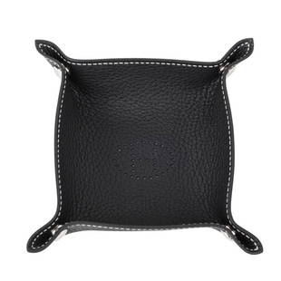 Hermes Change Tray Mini Mises Et Relances Black: Guaranteed authentic Hermes Mises et Relances mini change tray. Beautifully crafted in Clemence leather neutral etoupe. Palladium clou de selle snaps. A beautiful desk or bedroom accessory. Stamped