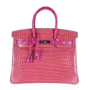 Hermes Birkin HSS 35 Bag Rose Indien / Fuchsia Porosus Crocodile Palladium: Guaranteed authentic Hermes Birkin HSS 35 bag featured in exquisite unicorn rare Rose Indien and Fuschia Porosus Crocodile. Utterly extraordinary, this beautiful rare bag is a superb find. Rose