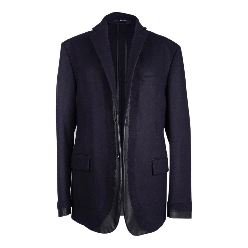 Hermes Men's Fantome Jacket Blue Marine Cashmere w/ Black Leather 52/42 New (1 of 12)