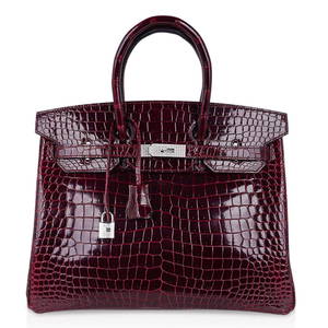 Hermes Birkin 35 Diamond Bordeaux Porosus Crocodile Bag White Gold Hardware