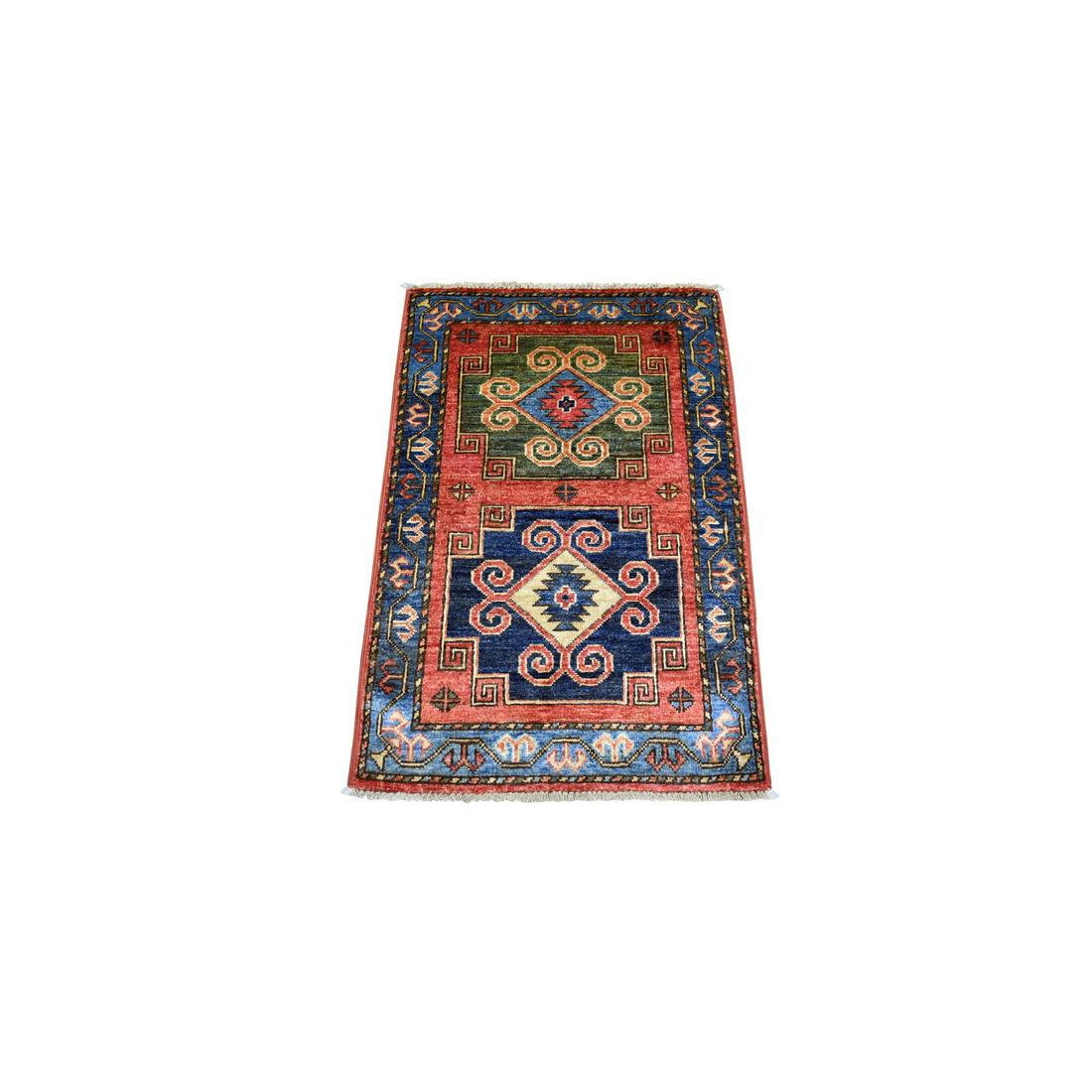 Coral Red, Geometric Medallion Design, Hand Knotted Wool Oriental Rug (1 of 6)
