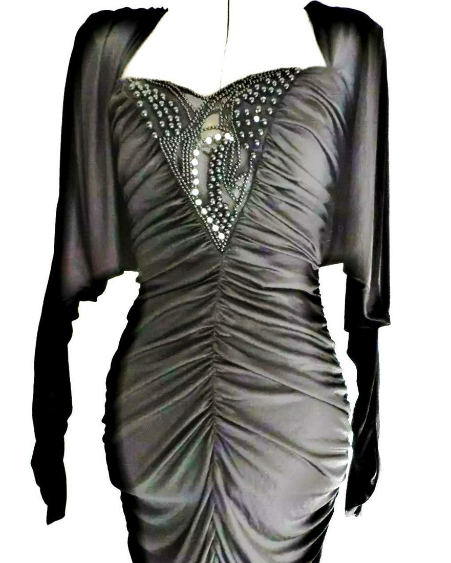 Vtg 1980's Karen Okada Cassadei Draped Grecian dress Beaded Front (1 of 6)