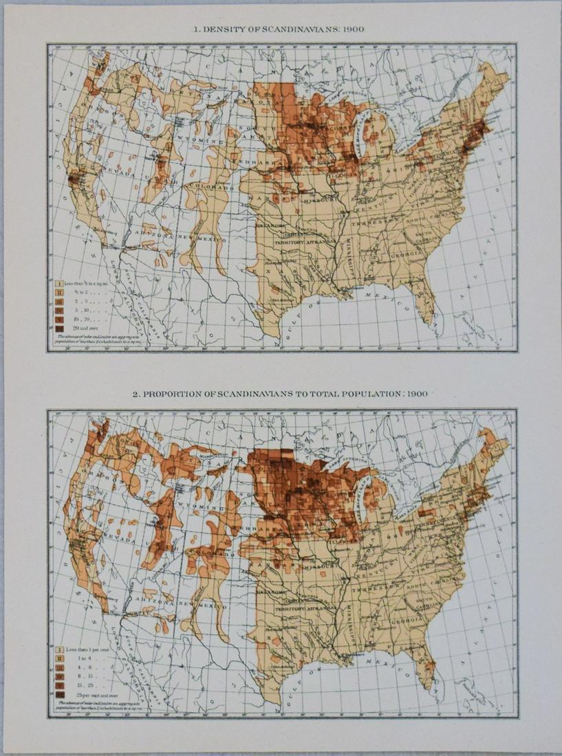 1900 US Census Map of Scandinavians in the US -- Density of Scandinavians: 1900 [together with]: Title: 1900 US Census Map of Scandinavians in the US -- Density of Scandinavians: 1900 [together with] Proportion of Scandinavians to Total Population: 1900 Cartographer: US Department of the Interior