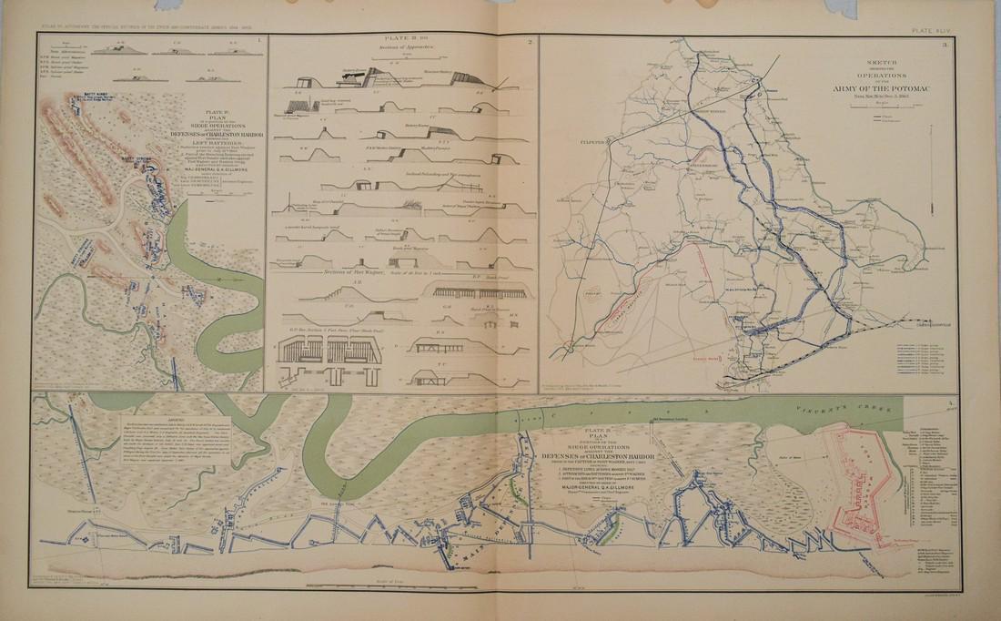 1893 Civil War Map of Three Charleston Harbor Defenses Views and Northeast Virginia -- …Siege: Title: 1893 Civil War Map of Three Charleston Harbor Defenses Views and Northeast Virginia -- …Siege Operations Against the Defenses of Charleston… in 3 Plates [with] …Operations of 