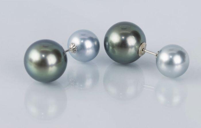 8x11.5mm Round Bright Tahitian Pearls - 18 karaat Witgoud - Oorbellen: Title: 8x11.5mm Round Bright Tahitian Pearls - 18 karaat Witgoud - Oorbellen Description: These earrings showcase a modern and iconic design. The timeless style is composed of two high quality round T