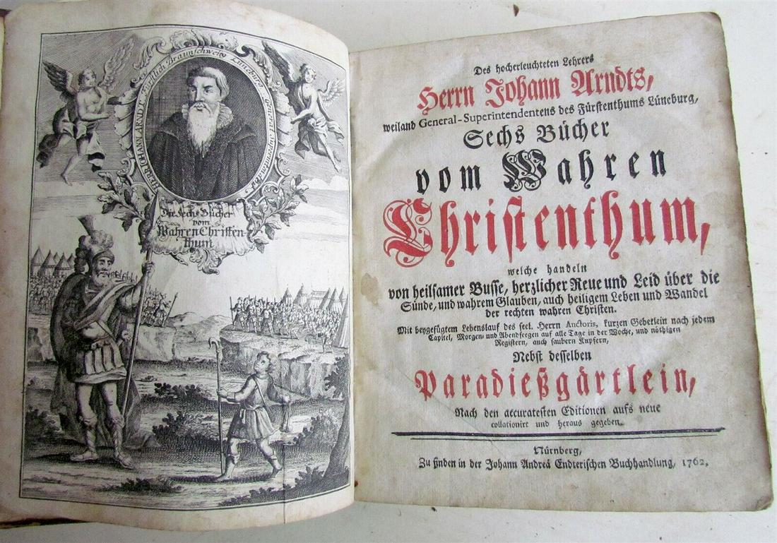 1762 GERMAN ILLUSTRATED Wahres Christentum Paradiesgartlein by J Arndt MENNONITE (1 of 11)