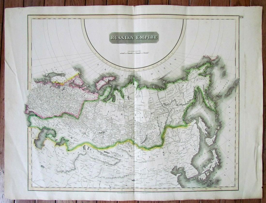 1814 ANTIQUE MAP RUSSIAN EMPIRE 21 by 28": Size 21 by 28" Printed in London in 1814 by John Thomson & Co. Very good condition (553) PA residents please add sales tax. Reserve: $140.00 Shipping: Domestic: Flat-rate of $25.00 to anywhere within