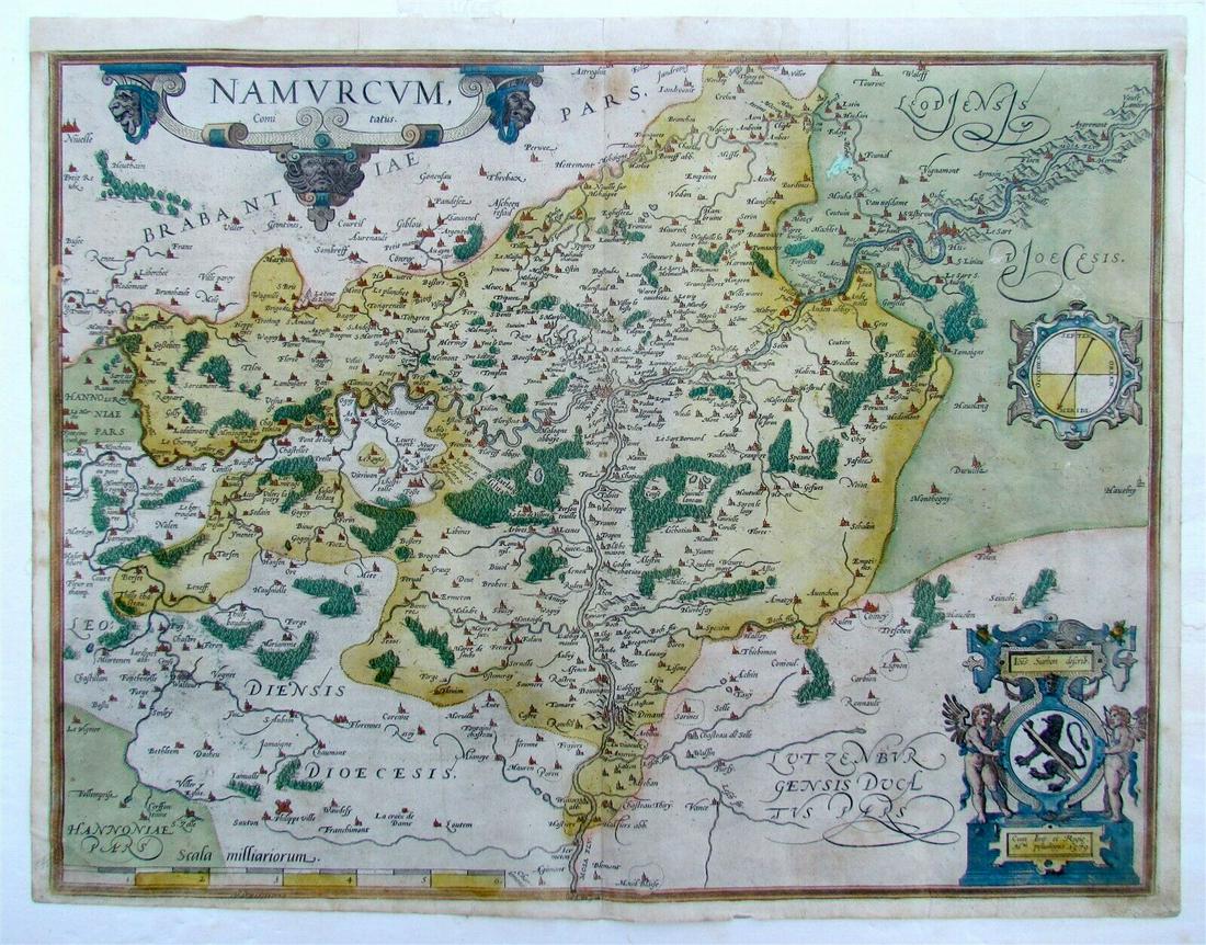 1579 dated MAP of NAMUR BELGIUM antique 16 by 20.5" (1 of 6)