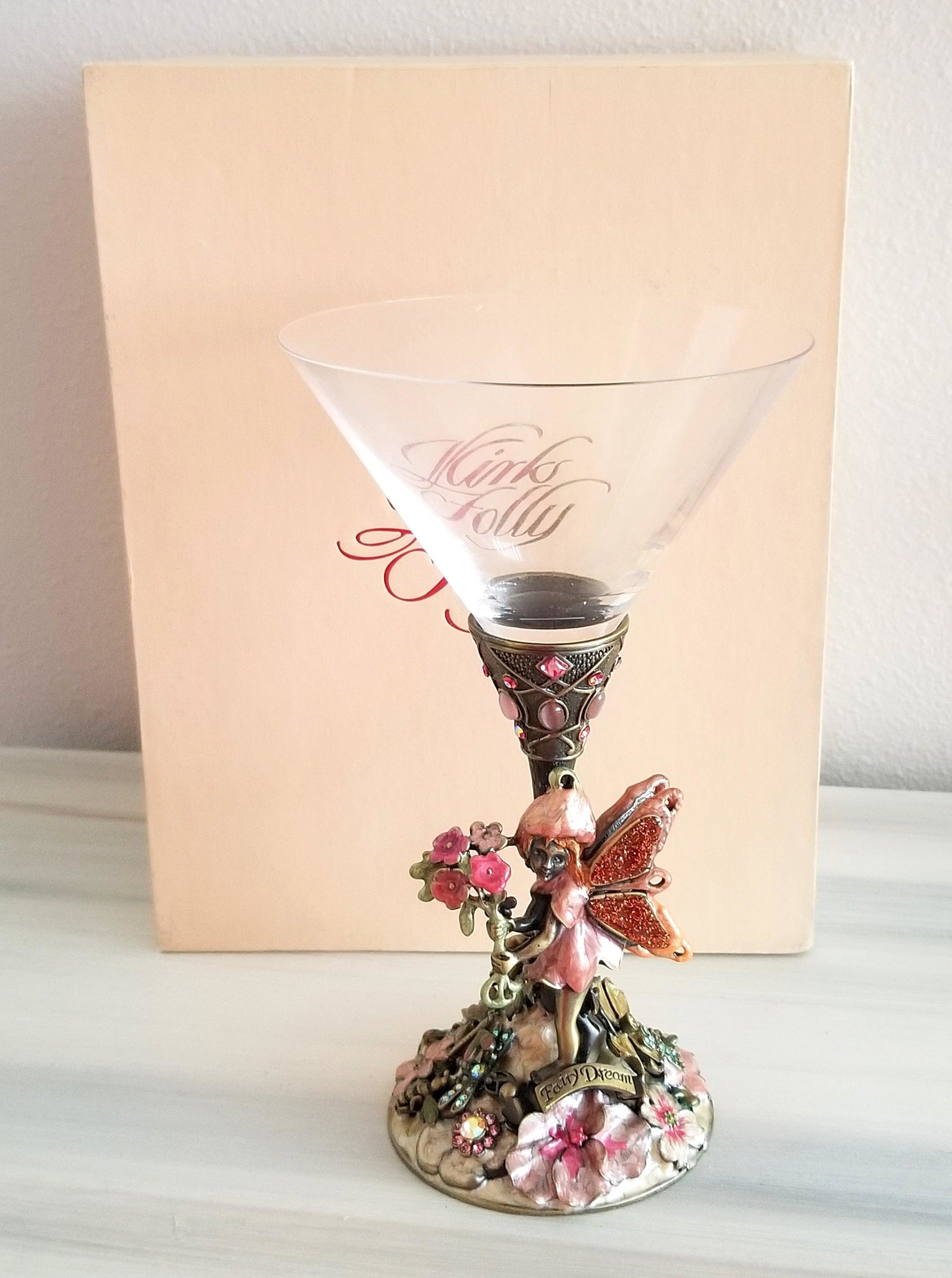 Kirks Folly Dream Fairy Martini Wine Liquor Collectible Gift Glass and Box: Kirks Folly Dream Fairy Martini Wine Liquor Collectible Git Glass and Box. We offer this great giftable collector's item to be displayed on any mantel, dining room or kitchen. This martini glass is ma