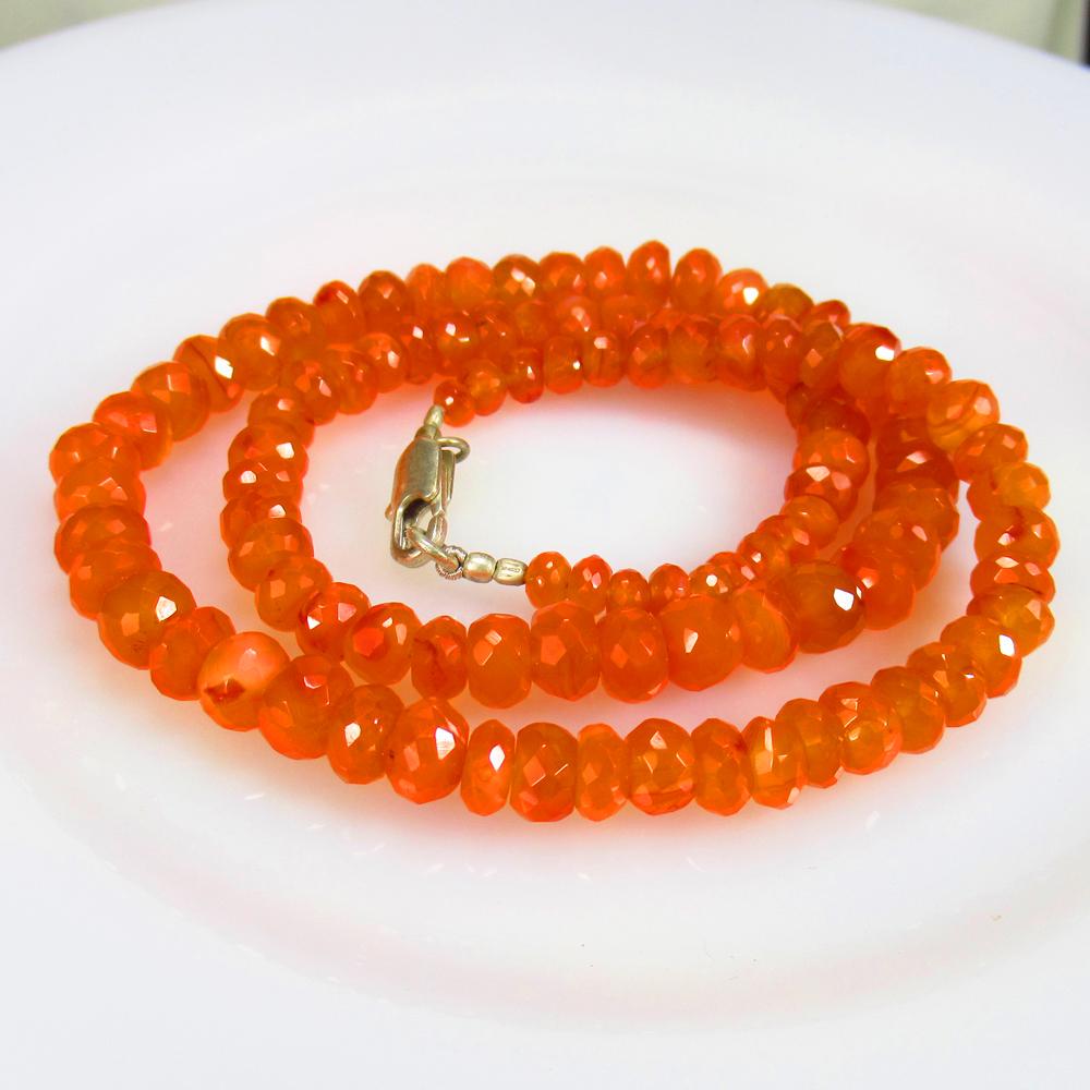 189.00 Ctw Natural 106 Drilled Orange Carnelian Silver Necklace: Title: 189.00 Ctw Natural 106 Drilled Orange Carnelian Silver Necklace Stone Clarity: Semi-Transparent Gemstones: Carnelian Size/Dimensions: 189 Carat Weights: 4.80 - 8.10 mm / 106 P'cs Additional Inf