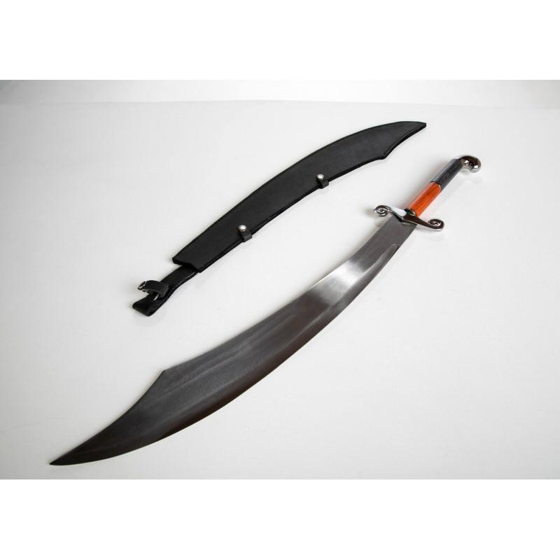Scimitar damascus steel exclusive hunting saver sword: Total length – 940 mm. Blade length – 635 mm. Blade – stainless steel Handle – pakka wood Scabbard included Blade hardness – 58-60 HRС Blade Butt Thickness – 