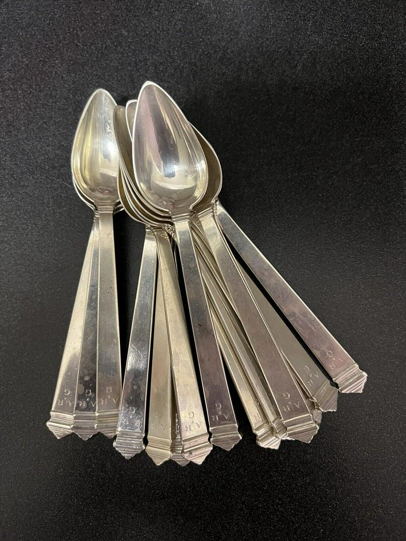 12 Tiffany Hampton Sterling Fruit Spoons Period Monogram (1 of 6)