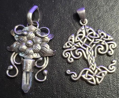 Vintage Silver Tree of Life and Flower Vine Quartz  Pendant (1 of 3)