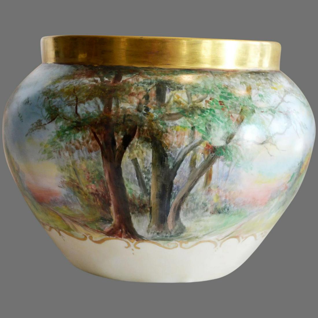 Outstanding Jardiniere Limoges Porcelain ~ Landscape Scene ~ Hand Painted Signed~ Bernardaud & Co: This is absolutely gorgeous! This one stands out from the others since most of the jardinieres are done with a floral motif. The artist has given us a little of the outside inside with the beautiful h