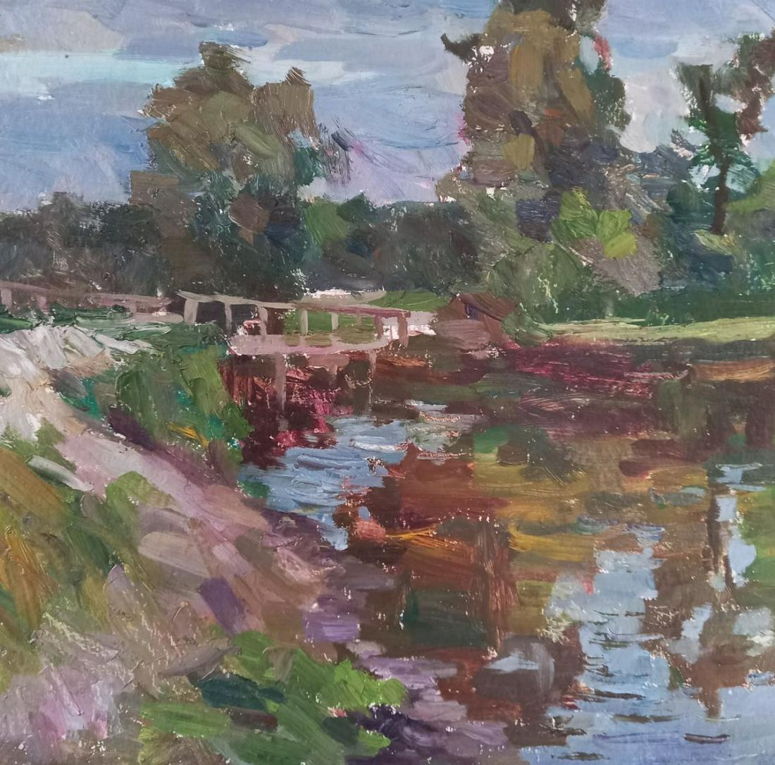 Oil painting Bridge Alex Ditriev: 52AD Painter: Alex Ditriev Sіze: 50x49 cm/19.7x19.6 inches Components: oil, cardboard Original painting from our collection ERA: Short information: Alex was born on May 10, 1977 in the city of N