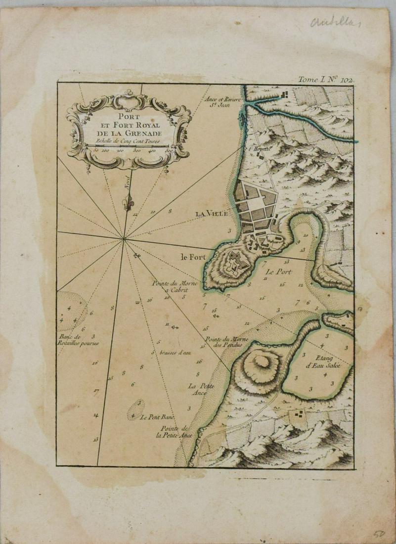 1764 Bellin Map of Ft George, Grenada in Lesser Antilles -- Port et Fort Royal de la Grenade (1 of 1)