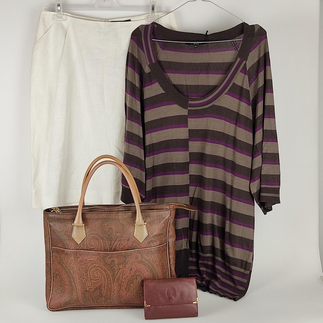 CARTIER, ETRO, MAX MARA, Lot of 4 women's fashion designer items: Title: CARTIER, ETRO, MAX MARA, Lot of 4 women's fashion designer items Material: Leather, coated canvas, cotton Size/Dimensions: N/A Description: (LOTTO1LA). Lot consisting of 4 women's fashion desig