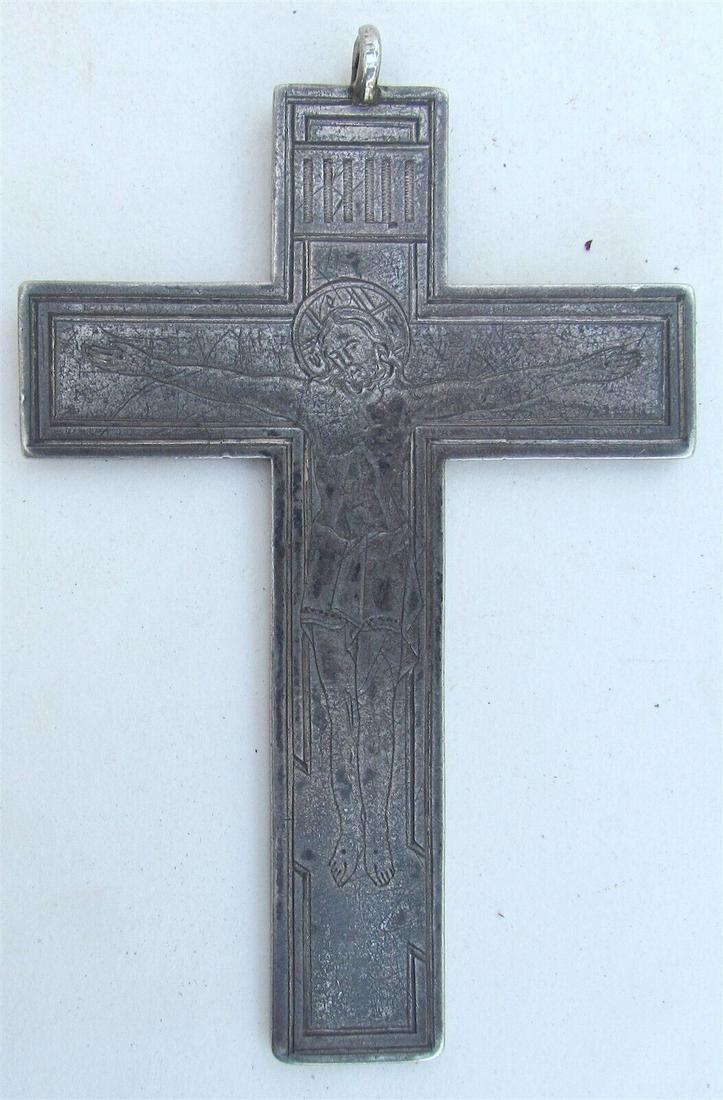 RUSSIAN antique SILVER PRIEST CROSS ORTHODOX CRUCIFIX 19th century icon: c. late 19th century Made of silver, marked with 84 ( Russian imperial silver hallmark) Size 71 by 113 mm (2 3/4 by 4") Weight 63 grams Reserve: $378.00 Shipping: Domestic: Flat-rate of $25.00 to