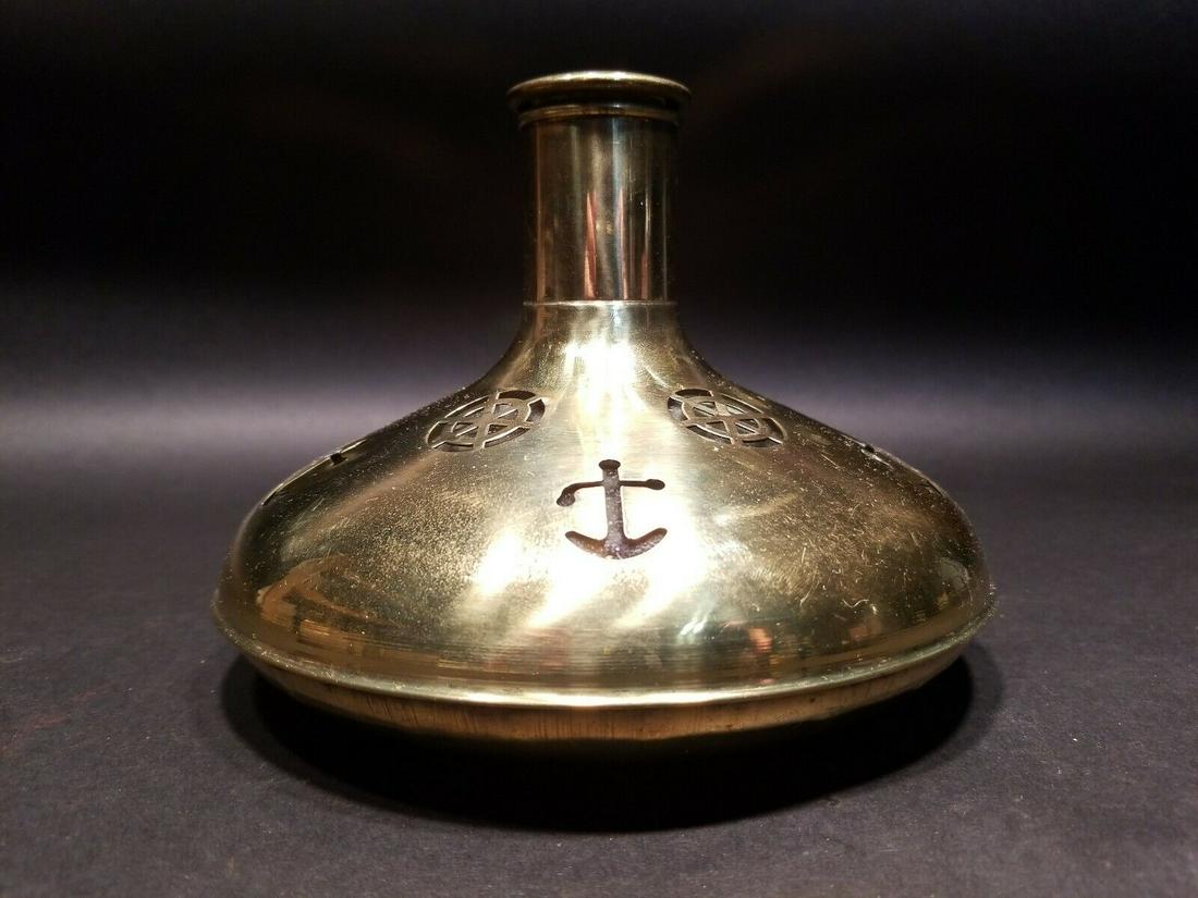 Nautical Captains Flask Glass W Brass: 7" wide 5" tall Wonderful vintage reproduction glass captains flask with a brass outer. These were probably made in the late 1980s Never used but have some slight signs of age coming out of the manufa