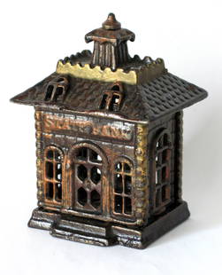 Antique Cast Iron "state Bank", Great Condition: Title: Antique cast iron "State Bank", great condition.Provenance/Additional Info: Very fine antique cast iron "State Bank" in just the best all original condition. This is an 8 piece
