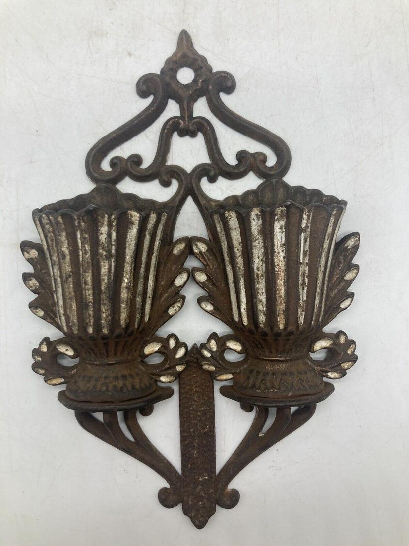 Match Holder, Cast Iron Double Vase Pat. 1867, Striker Plate: Title: Match Holder, Cast Iron Double Vase Pat. 1867, Striker Plate Date/Period: approx late 1800's to early 1900's Dimension: Approx: 5" wide, 8" tall and 1" deep. Materials: cast iron Additional Inf