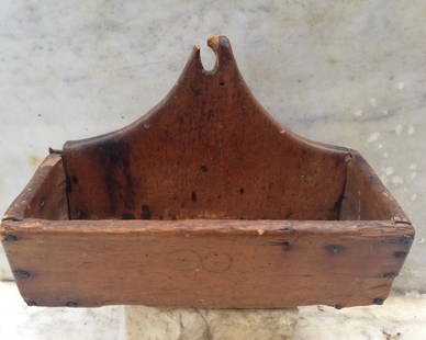 Early 19thc Pine Wallbox: Title: Early 19thc pine wallboxProvenance/Additional Information: Well worn condition with great appeal. 11 3/4" wide x 8" high. 5 1/2" deep. Canted front. Shipping:Domestic: Flat-rate of $20.00 to