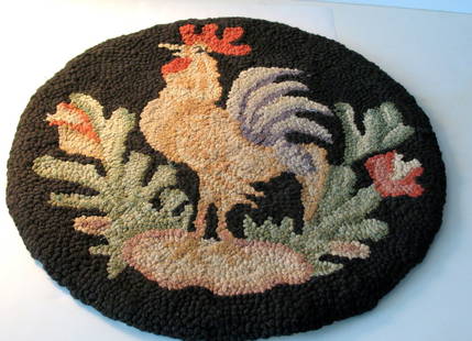 Vintage New England Hooked Chair Pad: Title: Vintage New England hooked chair pad.Provenance/Additional Info: Nice vintage New England hooked chair pad or seat cushion with a rooster design in great original condition.Dimensions: 15"