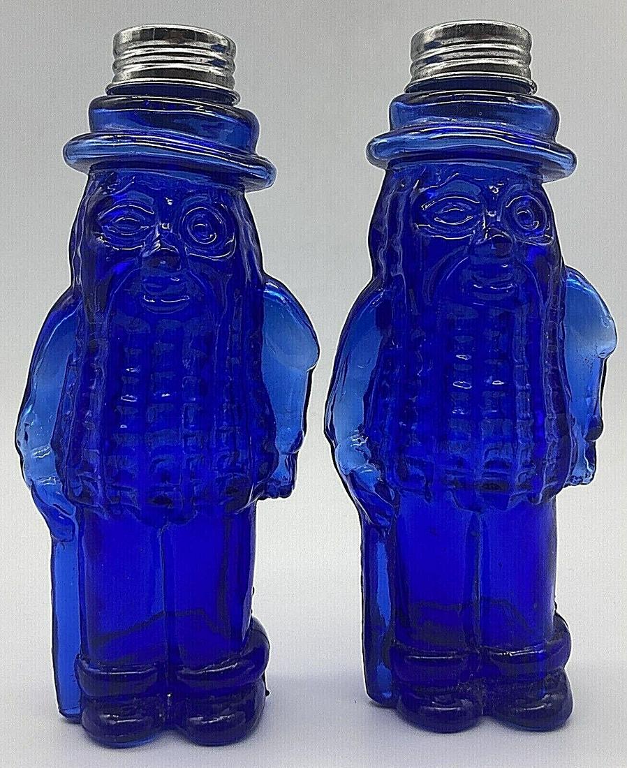 Vintage Planters Mr. Peanut Colbalt Blue Glass Salt & Pepper Shakers Set (1 of 8)