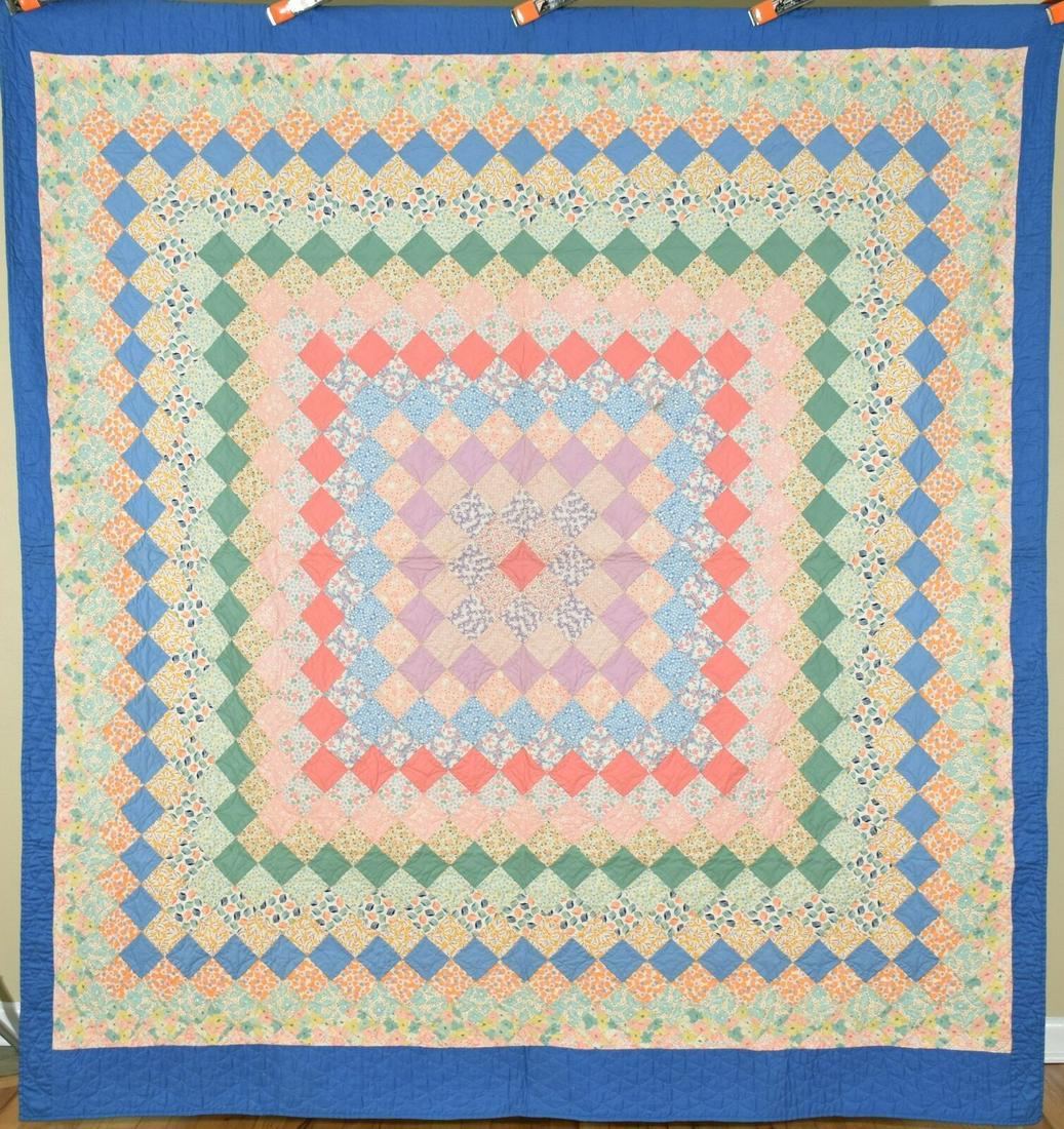 30's Trip Around The World Quilt, Blue Border (1 of 9)
