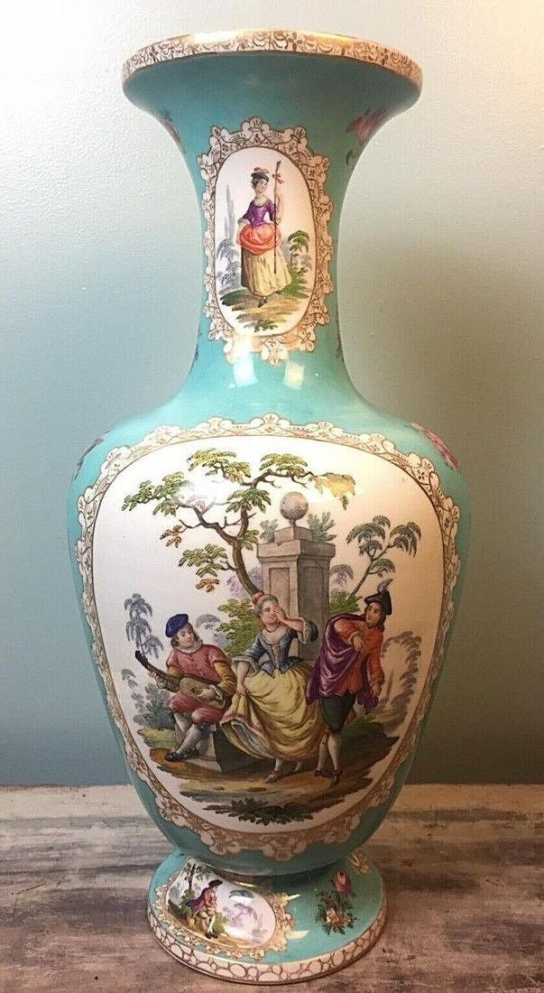 Superb 18" Helena Wolfsohn Dresden Vase Victorian Pictorial Scenes Floral Motif #2 (1 of 8)
