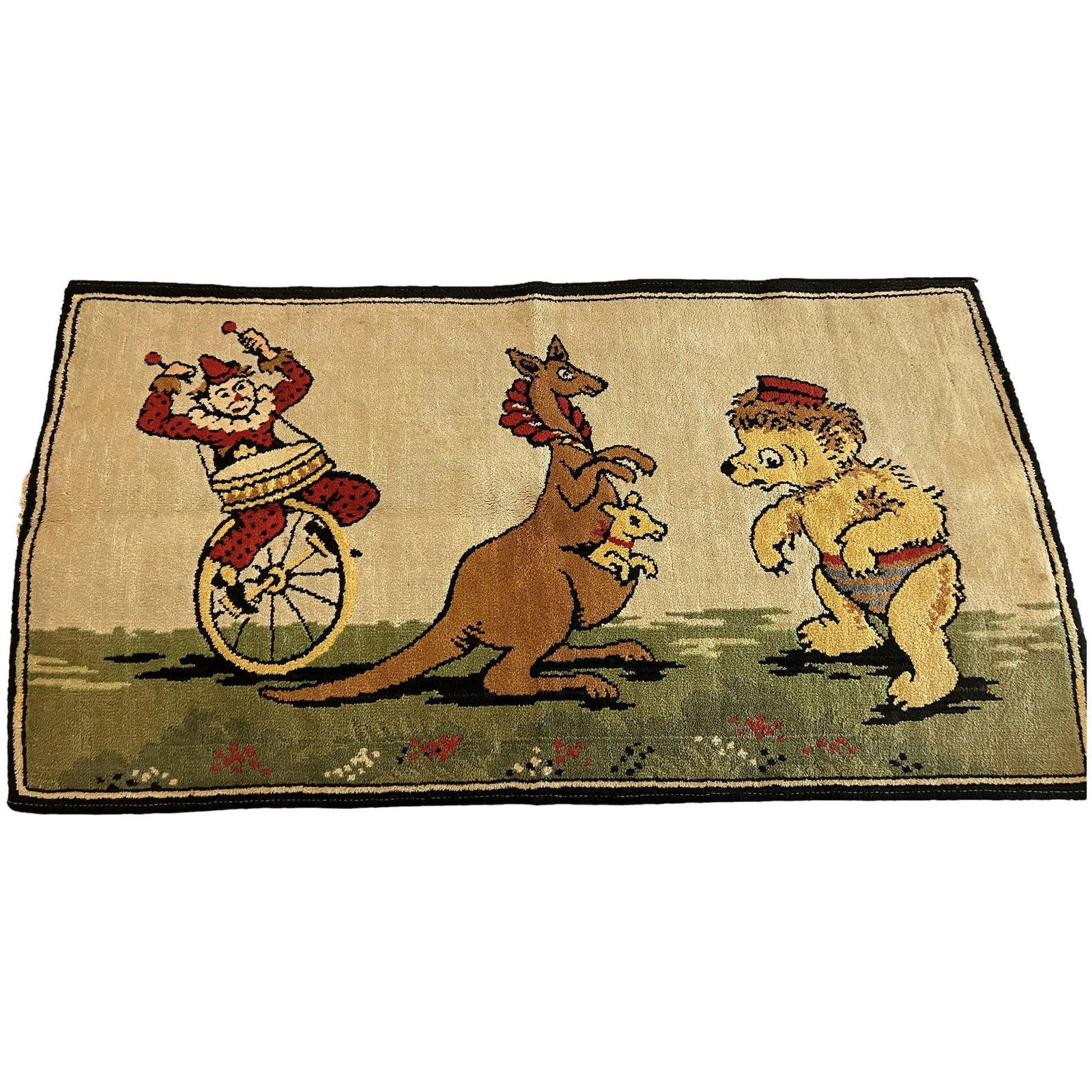Vintage Circus Clown Bear And Kangaroo Children's Rug (1 of 6)