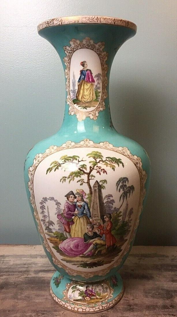 Superb 18" Helena Wolfsohn Dresden Vase Victorian Pictorial Scenes Floral Motif #1 (1 of 8)