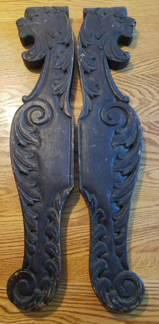 Antique Oak Ornate Wooden Wood Pediment Carved Chair Part (1 of 4)