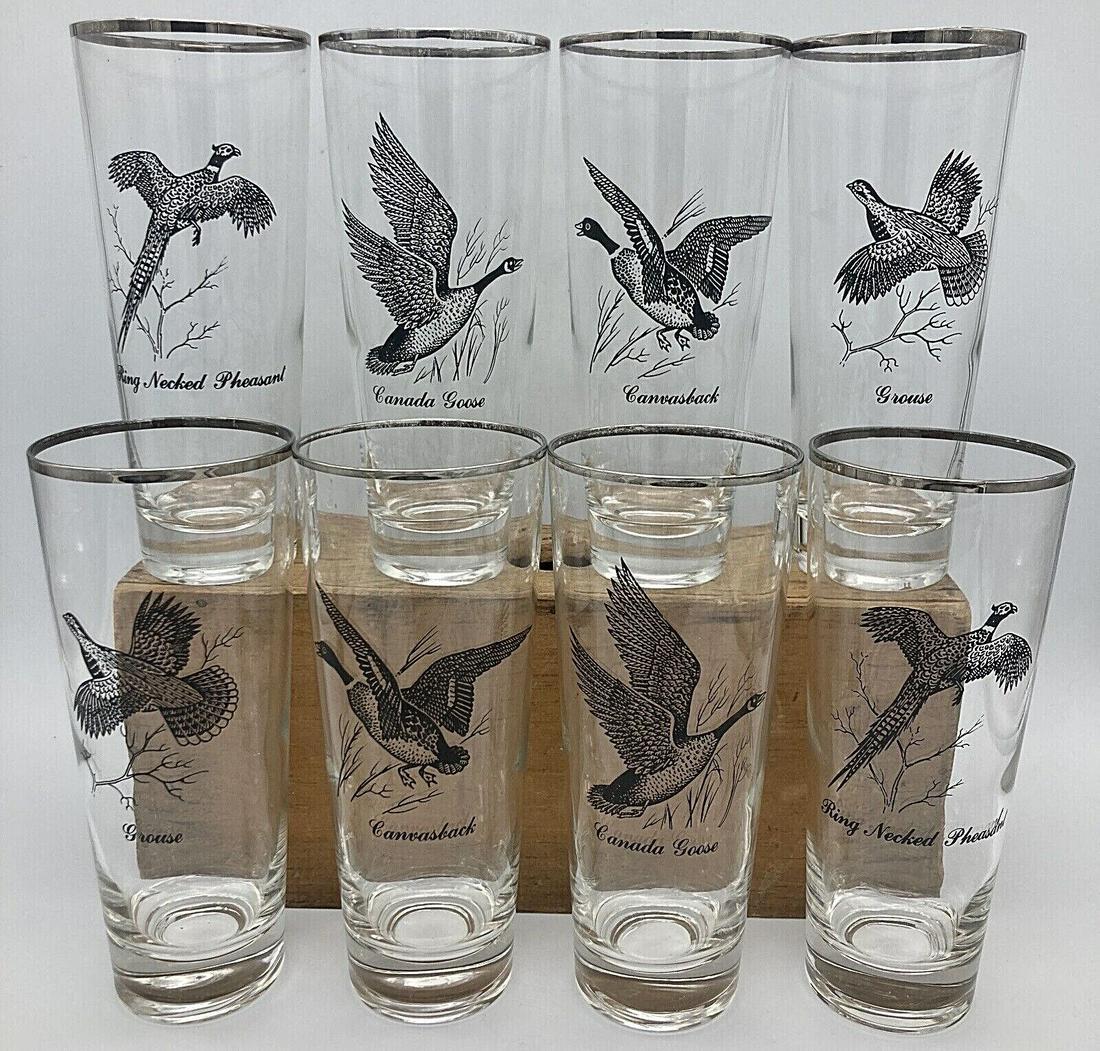 Federal Glass Wild Game Birds Glasses Sportsman Set Of 8 Tumblers: Title: FEDERAL GLASS WILD GAME BIRDS GLASSES SPORTSMAN SET OF 8 TUMBLERS Date/Period: approx 1950's Dimension: approx: 7" tall Materials: glass Additional Information: FEDERAL GLASS WILD GAME BIRDS GL